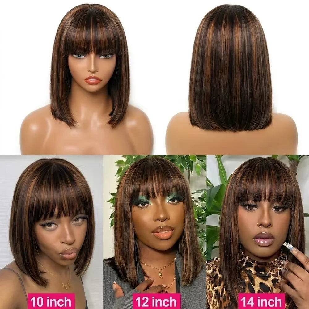 220% Density Ready To Go Glueless Human Hair Wigs 10 Inch 1B/30 Highlight Ombre Straight Wear And Go Glueless Bob Wig 2x1 Lace Closure Wig Human Hair For Women