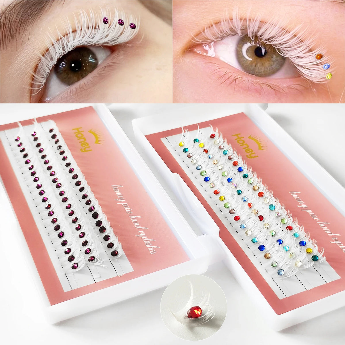 Honey DIY Christmas Eyelash White Eyelashes With Colored Diamonds Mega 40P Fluffy Thick Lashes
