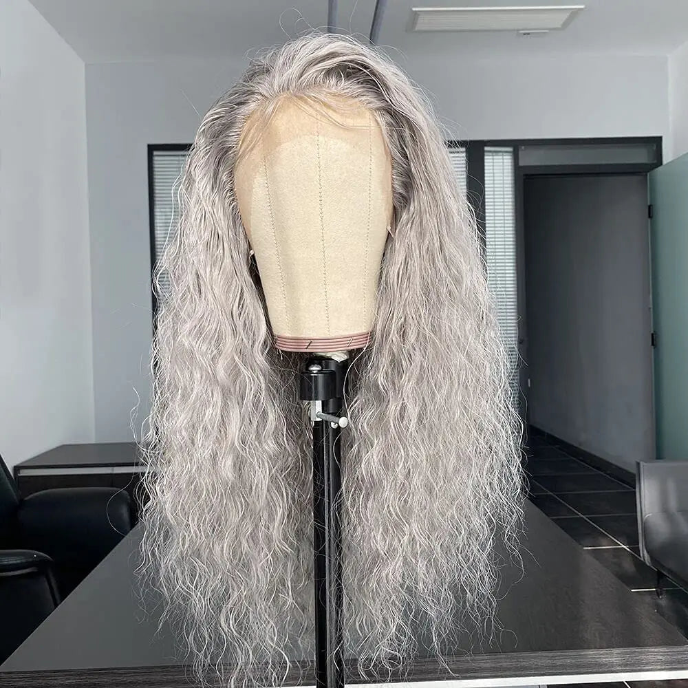 Charisma Synthetic Lace Wigs Long Curly Wig Light Grey Wigs For Women Heat Resistant Fiber Synthetic Wig 26 Inches Pelucas