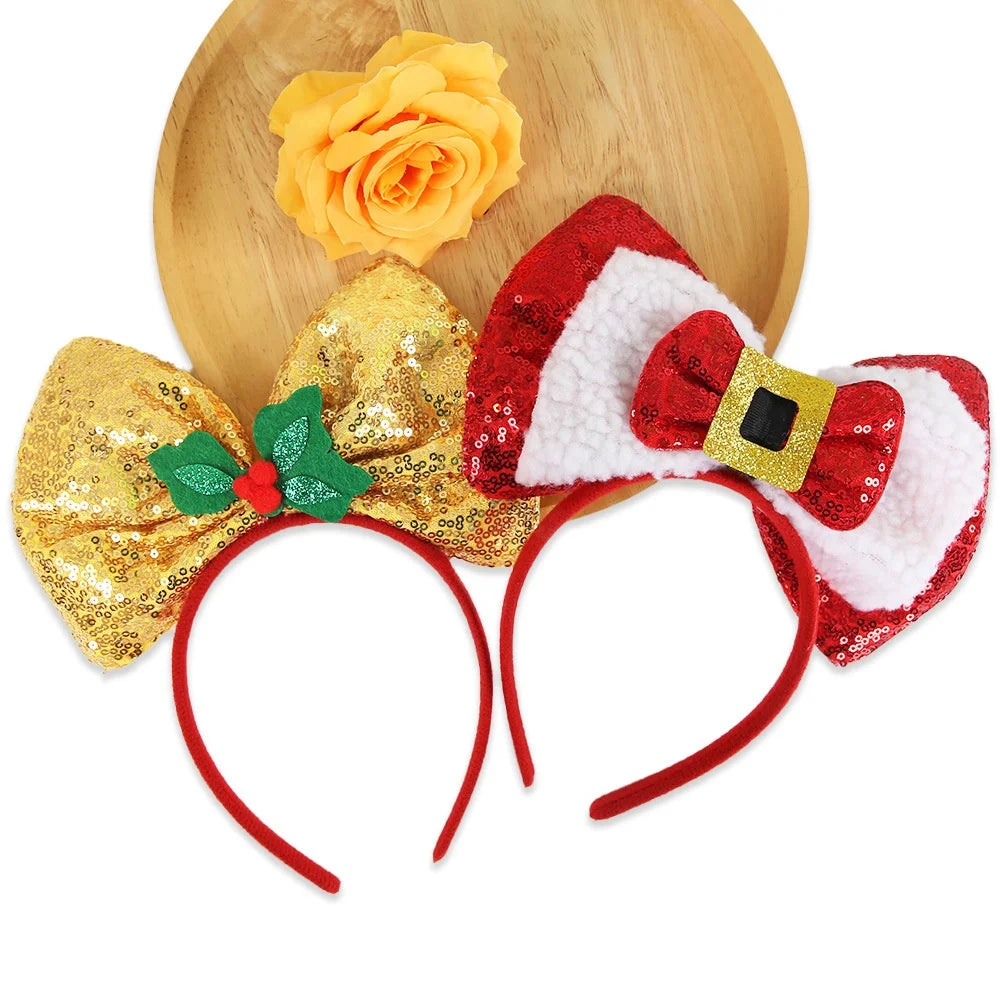 New Christmas Headband Sequins Bow Tie Hair Band Children's Hair Accessories Holiday Gift Dress Headwear Party Supplies