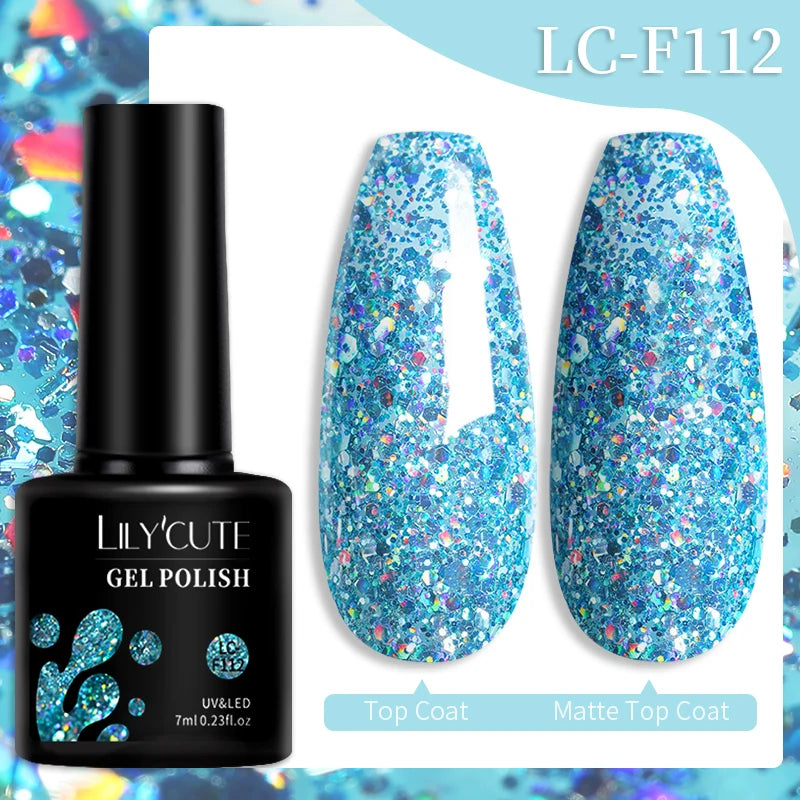 LILYCUTE 7ml Champagne Rose Gold Glitter Gel Nail Polish Colorful Sparking Long Lasting Manicure Soak Off Nails Art Gel Varnish