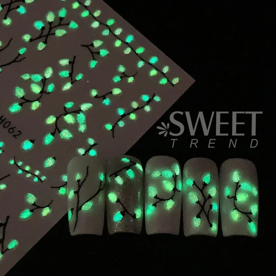 3pcs Glow In The Dark Christmas Light Nail Stickers String Lights Xmas Tree Star Adhesive Nail Decals DIY Manicure Decoration