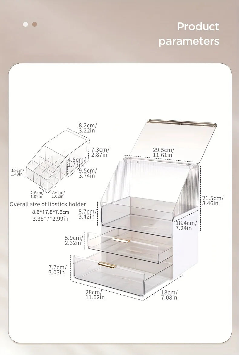 Makeup Organizer Countertop with Lid 3 Tiers Clear Skincare Cosmetic Display Storage Case for Vanity Bedroom Bathroom Dresser