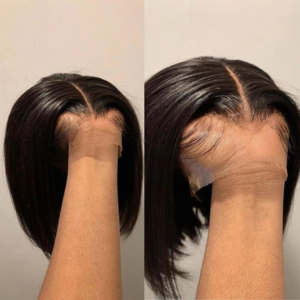 Wear and Go Glueless Bob Wig Human Hair Pre Plucked Pre Cut 215% Density 5x5 HD Transparent Lace Front Wigs Human Hair for Black Women Short Straight Bob Wigs No Glue Lace Closure Wigs for Beginners 10 Inch