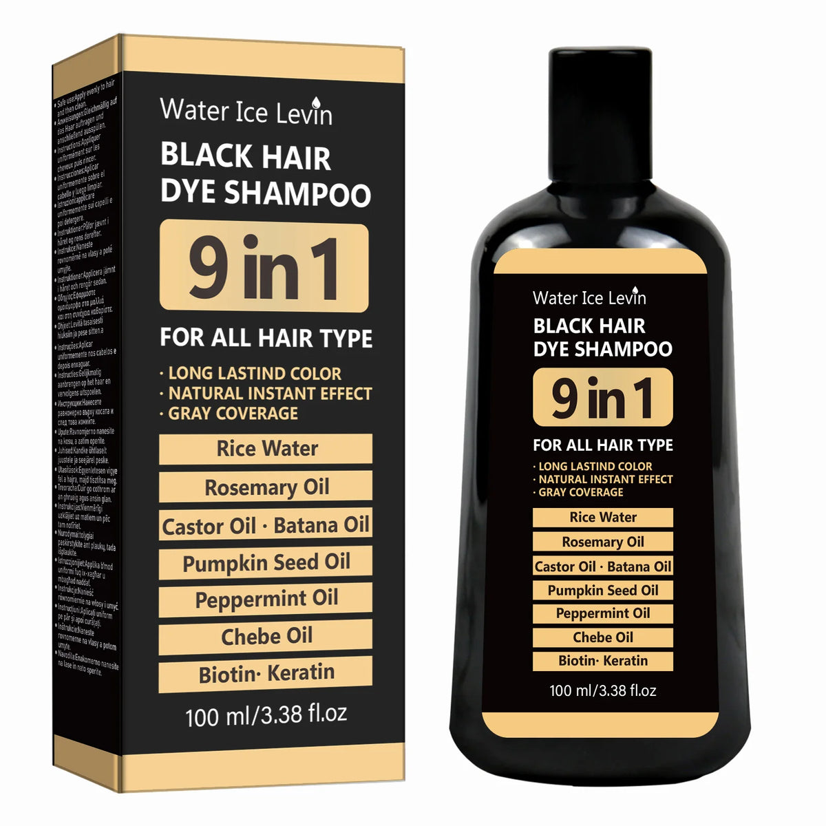 100ml 9‑in‑1 Black Hair Coloring Shampoo Natural Instant Gray Hair Coverage Nourish Repair Shine Hair Dye Shampoo For Men Women