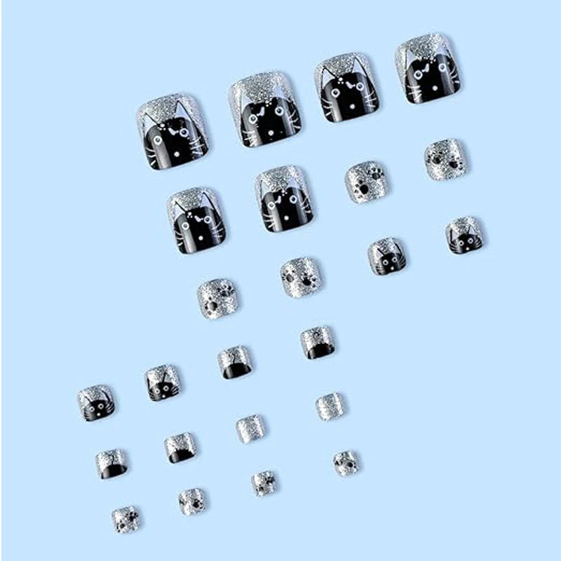 PAULINE PESERY 24PCS Press On Nails Halloween Fake ToeNails,Stick On Nails,Artificial Fake Toe Nail Set