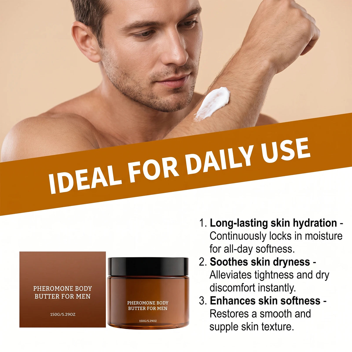 Men’s Pheromone Body Butter Soothe Dryness Enhance Skin Softness Long-Lasting Hydration Fast Absorbing Moisturizing Body Lotion