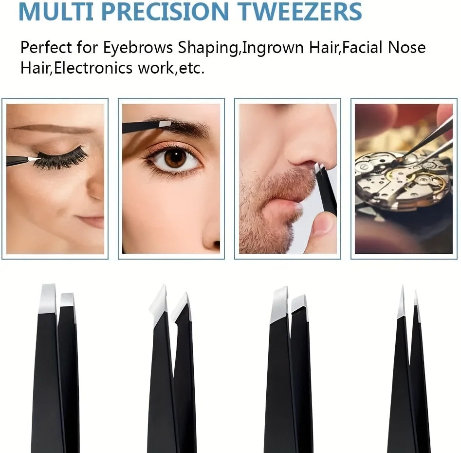 Stainless Steel Eyelash Tweezers 4 Pcs Can Precisely Facial Hair and Debris, Makeup Tools, Comes with a Folding Bag