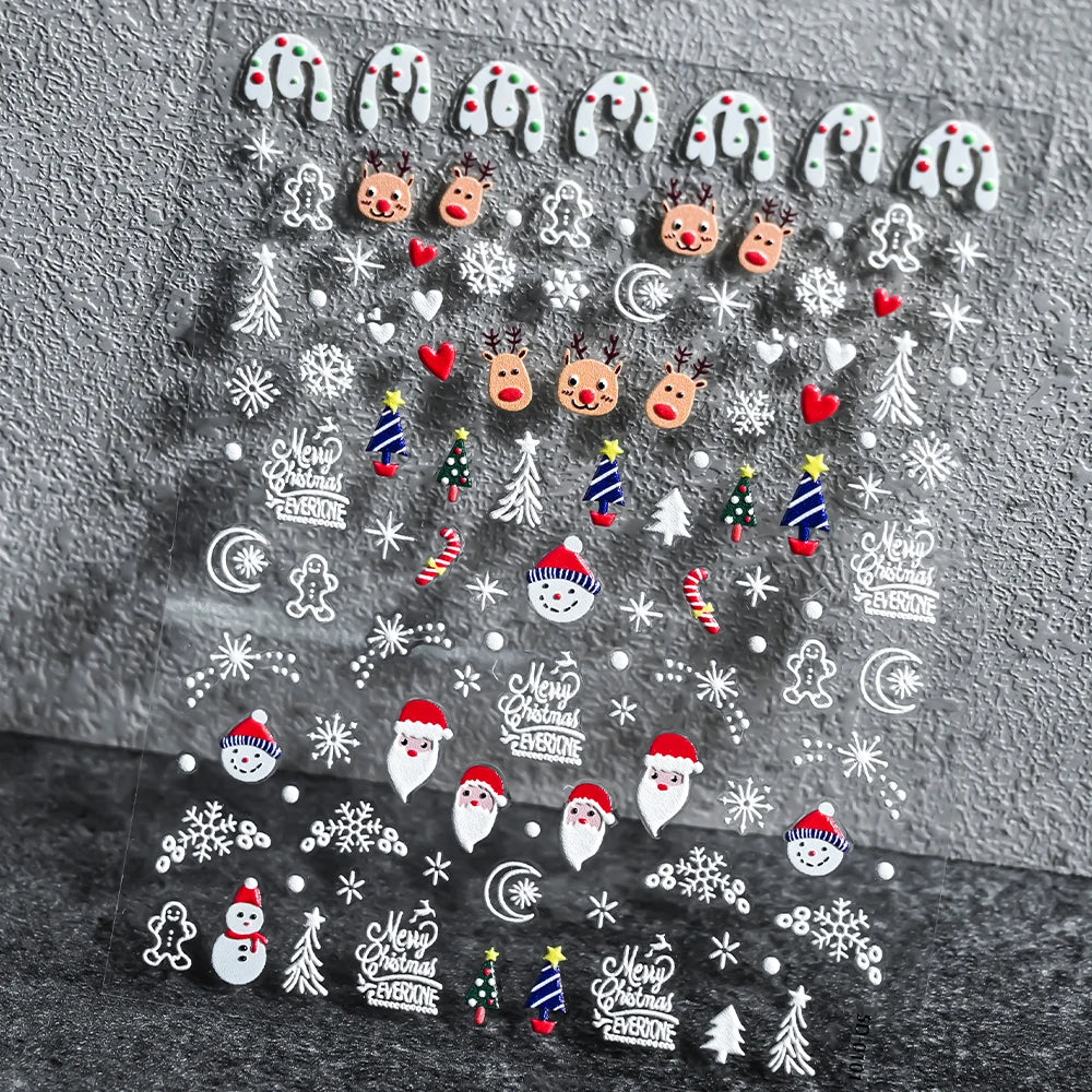 1sheet 5D Holly Berries Christmas Nail Declas Cute Polka Dots Christmas Trees Nail Stickers Gingerbread Man Snowflake Manicure