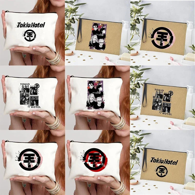Tokio Hotel Canvas Makeup Cosmetic Party Lipstick Bags Travel Toiletry Pouch School Supplies Pencil Pouchs Teacher Gift Wash Bag