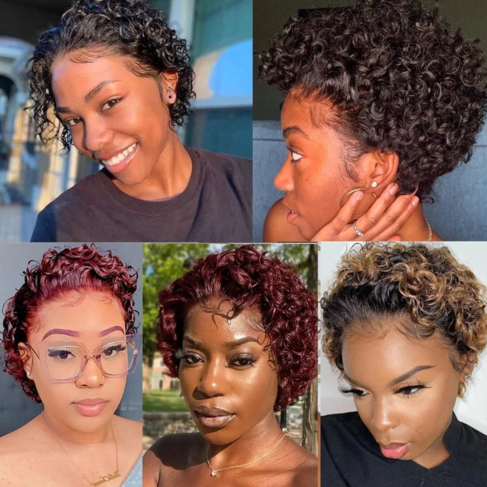 Short Curly Pixie Cut Wig Human Hair 13x1 Lace Short Curly Wigs For Black Women 6 inch Natural Color Pixie Cut Lace Front Wig