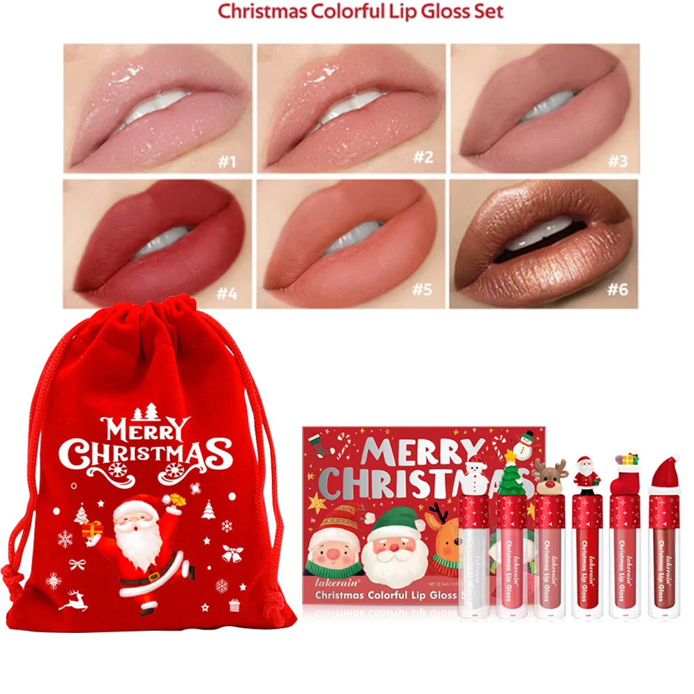 Christmas Gift 6Pcs Lip Gloss Set With Gift Bag Velvet Matte Waterproof Long Lasting Lip Tint Colorful Lip Makeup Cosmetic