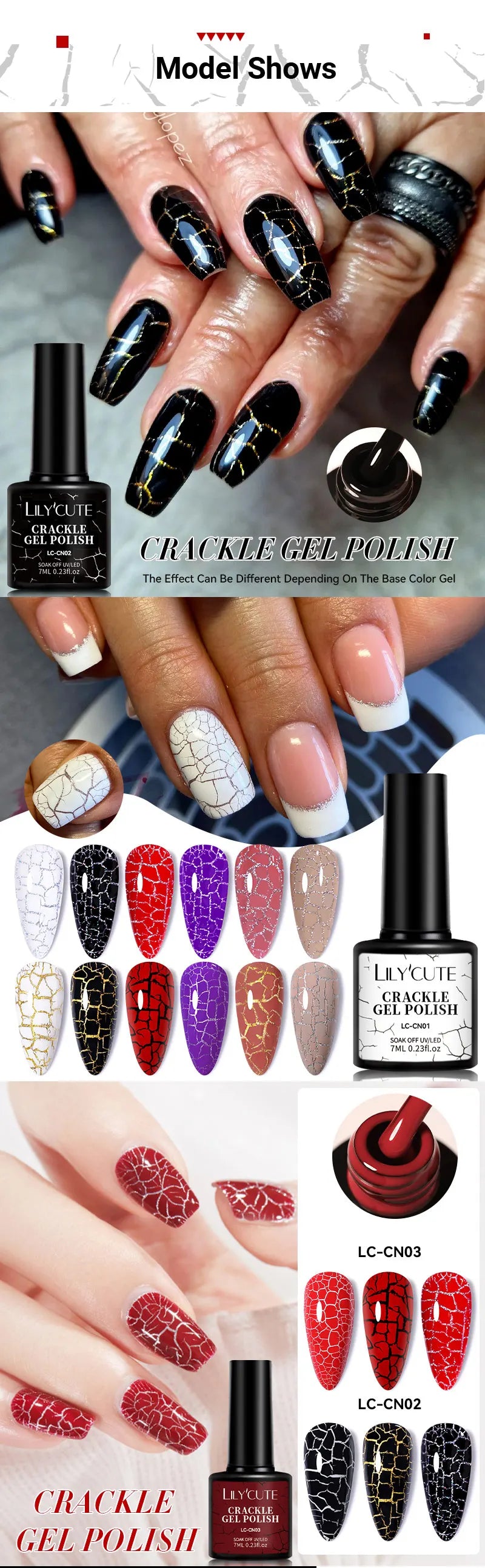 LILYCUTE 7ml Crackle Gel Nail Polish Cracking Nail Gel Quick Dry Nail Art Varnishes Hybrid Semi Permanent Soak Off Base Top Coat