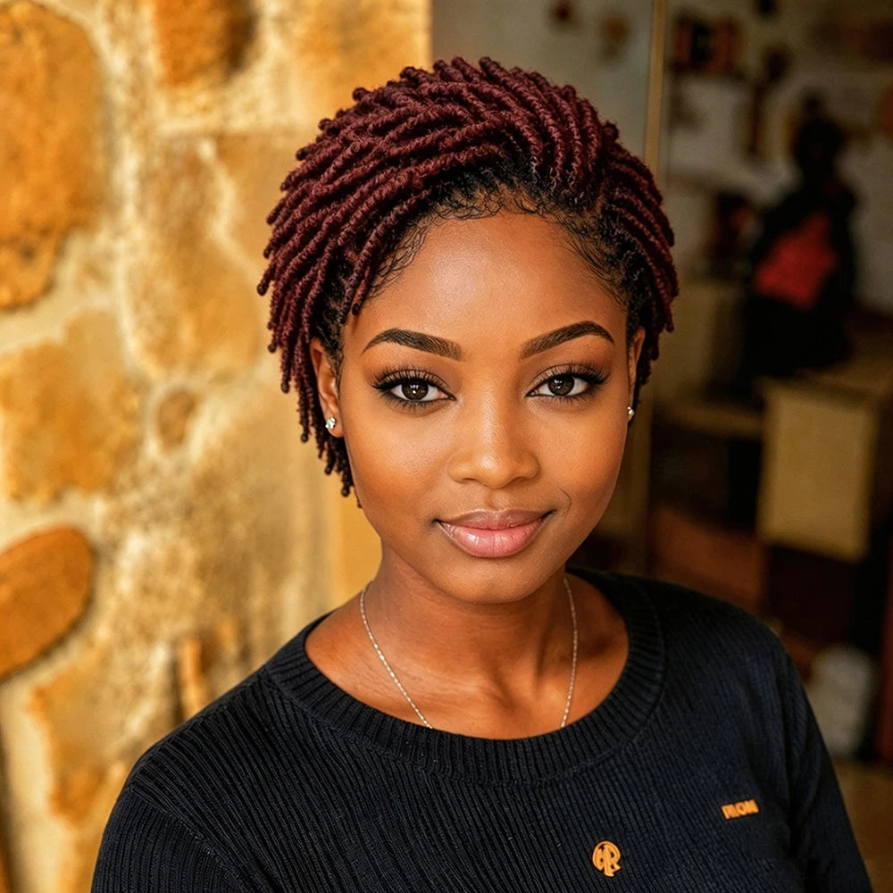 Twist Dreadlock 13×4 Lace Front Wigs Human Hair Afro Short Curly Wigs for Women 200% Density Bazilian Hair Hairpiece for Daily