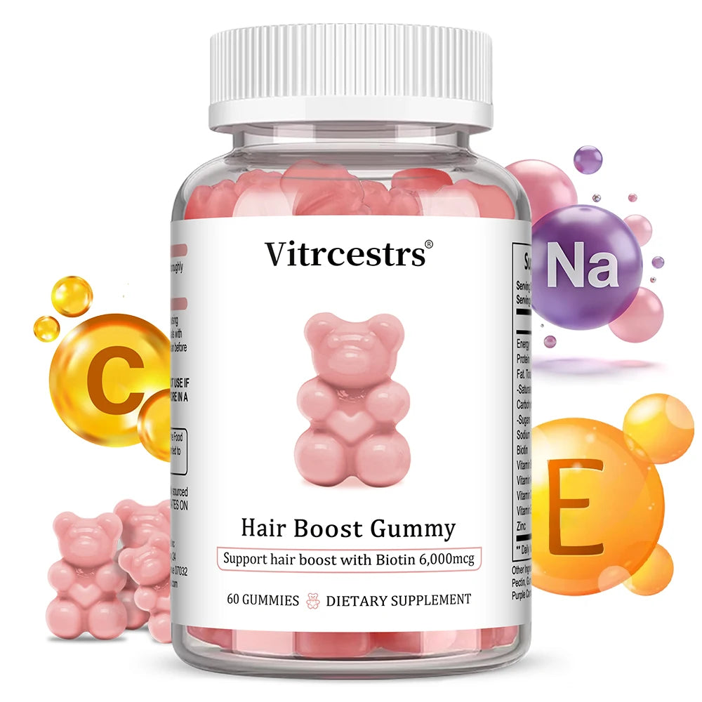Hair Boost Gummy, with Biotin 6,000mcg Gummies for Hair Growth, Skin & Nails for Women & Men - Gluten-Free, Vegan, Non-GMO
