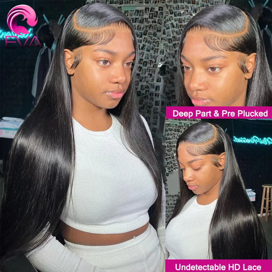 Eva 13x6 HD Lace Full Frontal Wig Silky Straight 180% Pre Plucked HD Lace Wig Invisible HD Lace Melt Skins Glueless Closure Wig