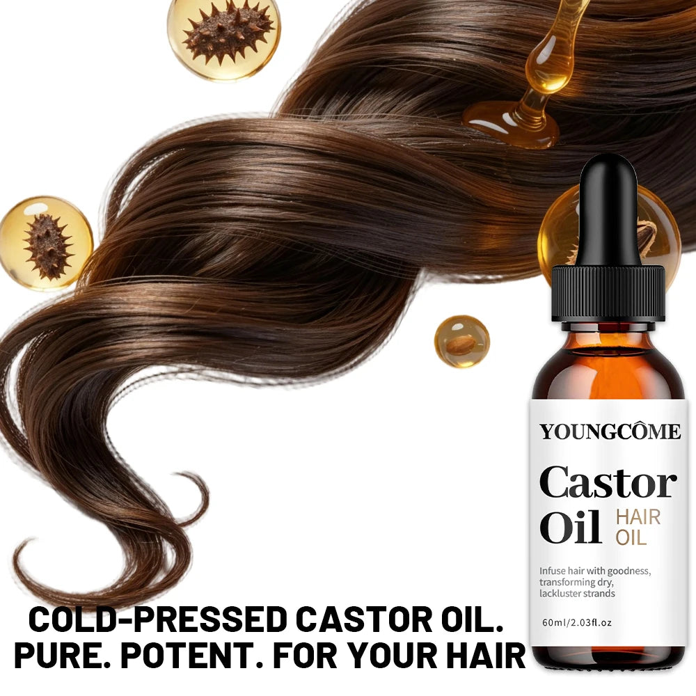 YOUNGCOME Castor Hair Oil Moisturizing Serum For Dry Damaged Hair Frizz Control Split Ends Care Shine Boosting Treatment