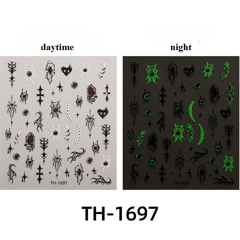 Halloween Nail Stickers - 3D Glow in Dark Cute Ghost Design Luminous Self Adhesive Nail Decals for Halloween