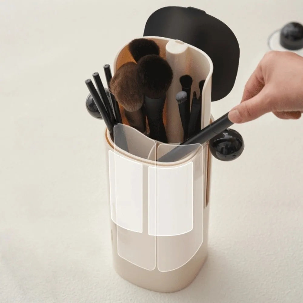 Large Capacity Automatic Lifting Makeup Brush Holder with Lid Press Type Makeup Brush Storage Tube Waterproof Dustproof