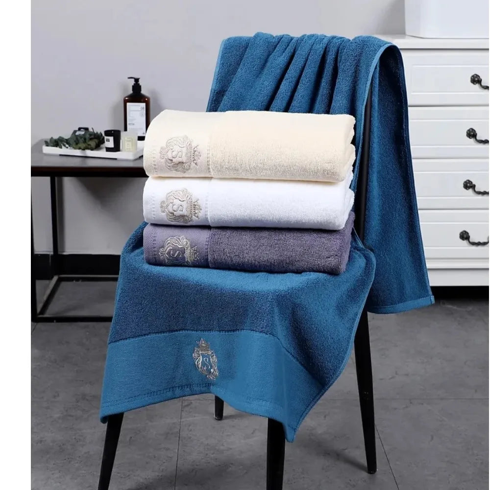 Cotton Towel Set 1/2/3PCS 34x74cm Face Hand Hair Towels & 70x140cm Big Bath Towel Cover - Absorbent Home Towels White Blue Cream