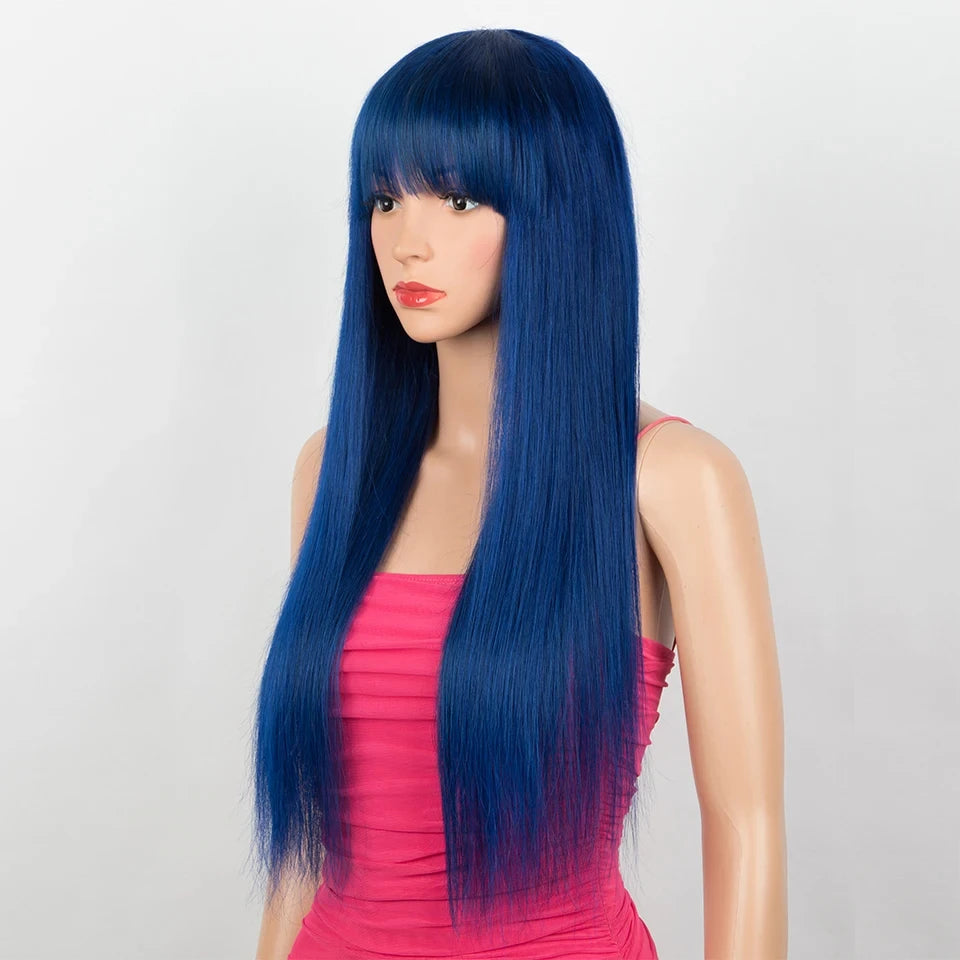 Brazilian Straight Human Hair Wigs With Bangs Burgendy Put On And Go 100% Remy Human Hair Wigs Full Machine Made Wigs For Women