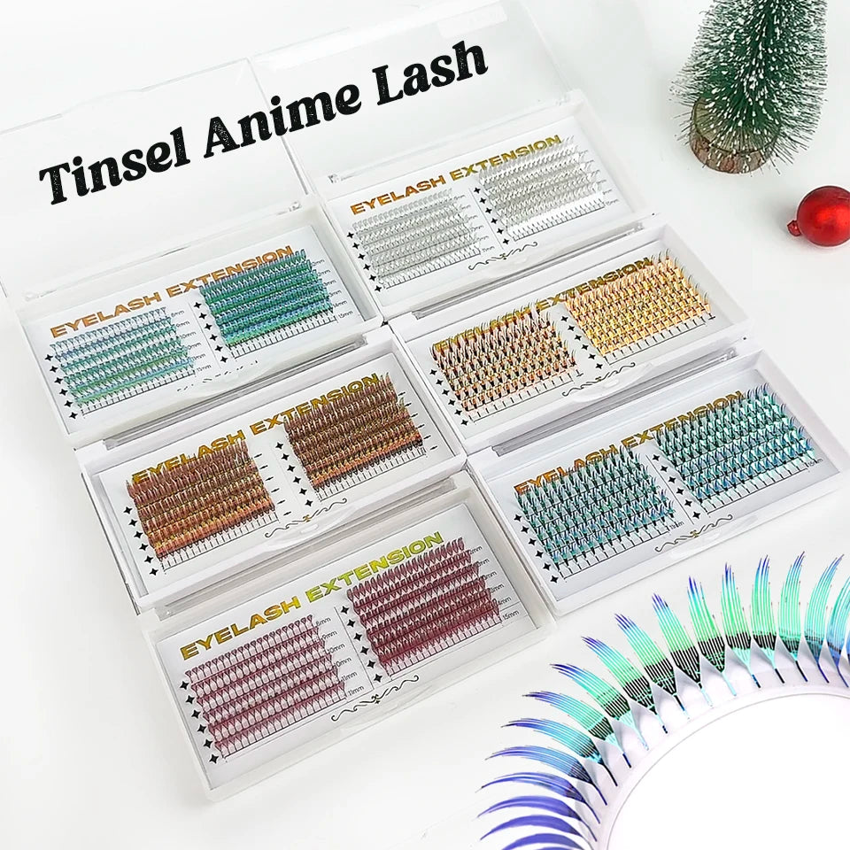 AGUUD Christmas Color Tinsel Lashes Fashion Shiny Red Silver Comic Spire Eyelash Extension Holographic Feather Anime Lash Tinsel