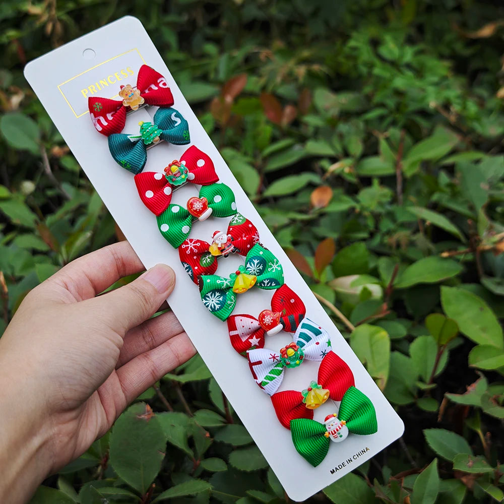 20Pcs Christmas Pet Hair Clips Santa Snowman Bowknot Dog Cat Hair Barrettes Puppy Kitten Holiday Party Grooming Hair Accessories