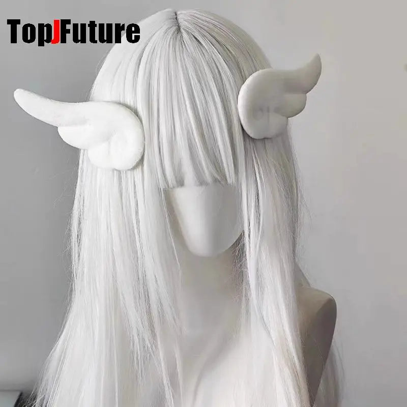 Women Harajuku Cos Subculture Punk Y2K girl Gothic personality Hair Accessories Hairpin white Plush fluffy wings Edge clamp