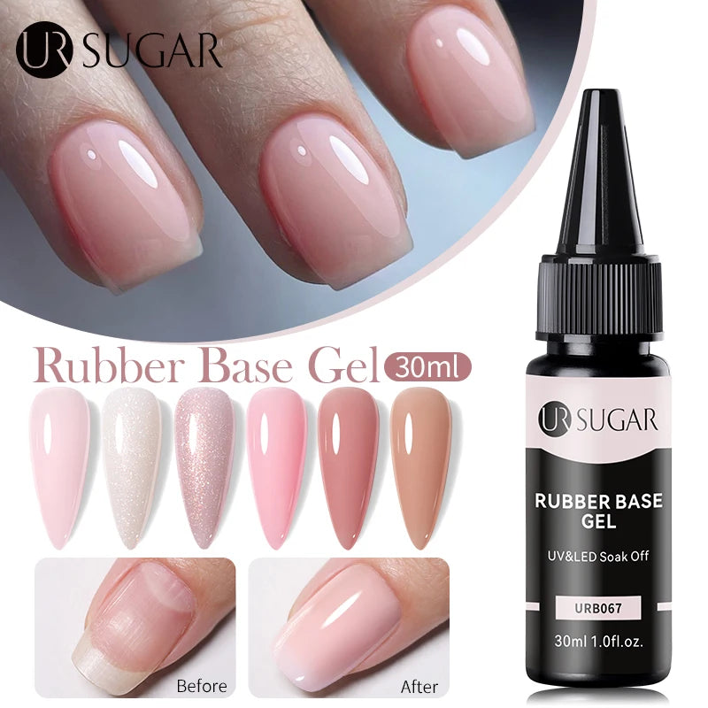 UR SUGAR 30ml Refilled Rubber Base Gel Big Capacity Crystal Nude Pink Clear Soak Off UV LED Nail Art Varnish Constructed Gel
