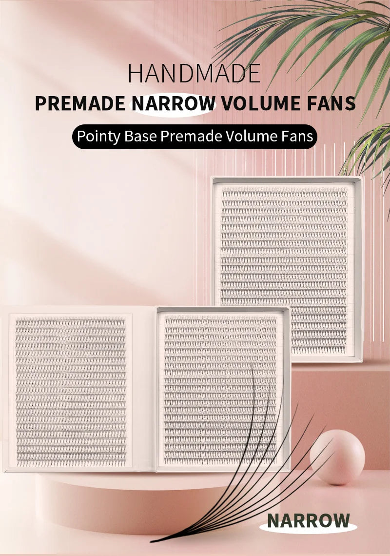 Narrow 2400 Fans Lashes XXL Mega Tray Premade Narrow Volume Fan Ultra Dark Pointy Base Promade Fans Eyelash Extensions Supplies