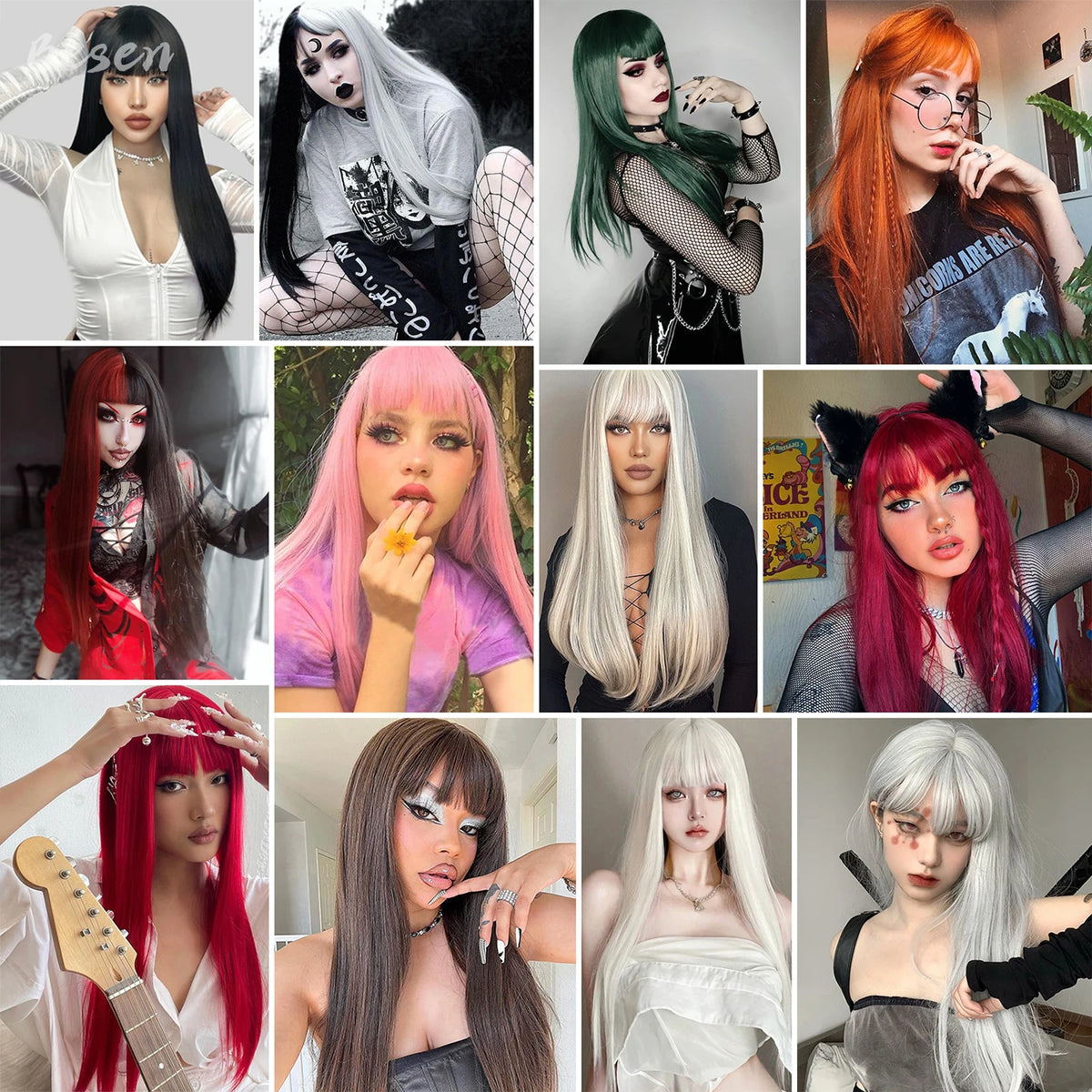 Synthetic Long Straight Wig with Bangs for Women Long Straight Wigs Heat Resistant Natural Looking Wigs for Daily Wear