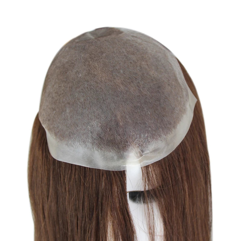 New Women Toupee Thin Skin Full PU 0.06mm Women Topper Vloop Brazilian Human Hair Wigs 7x9inch Natural Human Hairpiece System