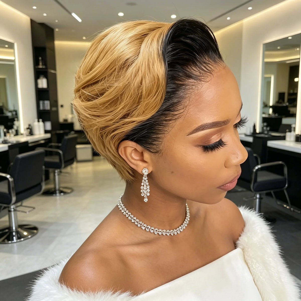13x4 Lace Front Human Hair Wig Two Tone Honey Blonde & Black Short Straight Bob Wigs 180% Density For Women