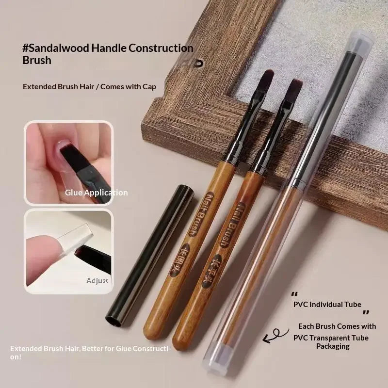 Round Wood Handle Triangular Petal Nail Brush Acrylic Nail Art Liner Brush Stripes Grid Flower Painting Drawing PenManicure Tool