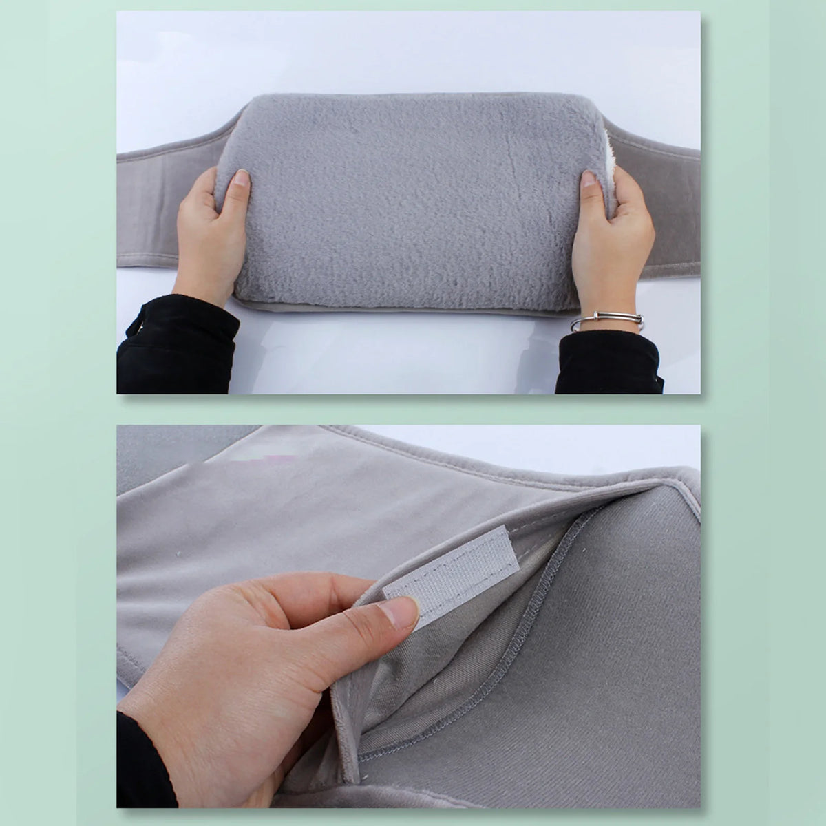 Hot Water Bag Uterus Warming Waist Belt Dark Gray Adjustable Thick Soft Plush Waist Cover for Hot Water Bottle
