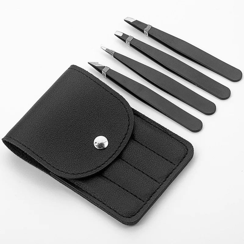 1/4pcs Stainless Steel Tweezers Kit Eyebrow Eyelash Tweezers with Storage Bag Hair Removal Tweezers for Beauty Salon&Home Use