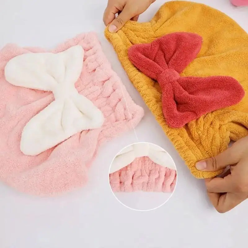 Soft Hair Towel Wrap With Microfiber Drying Hair Caps For Women Girls Quick Dry Hair Towel Turban Hat Bathing Cute Butterfly Bow