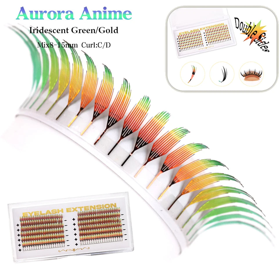 AGUUD Glitter Comic Spire Russian Volume Eyelash Extension Aurora Anime Feather Shape Premade Fan Lashes Christmas Makeup Cilia