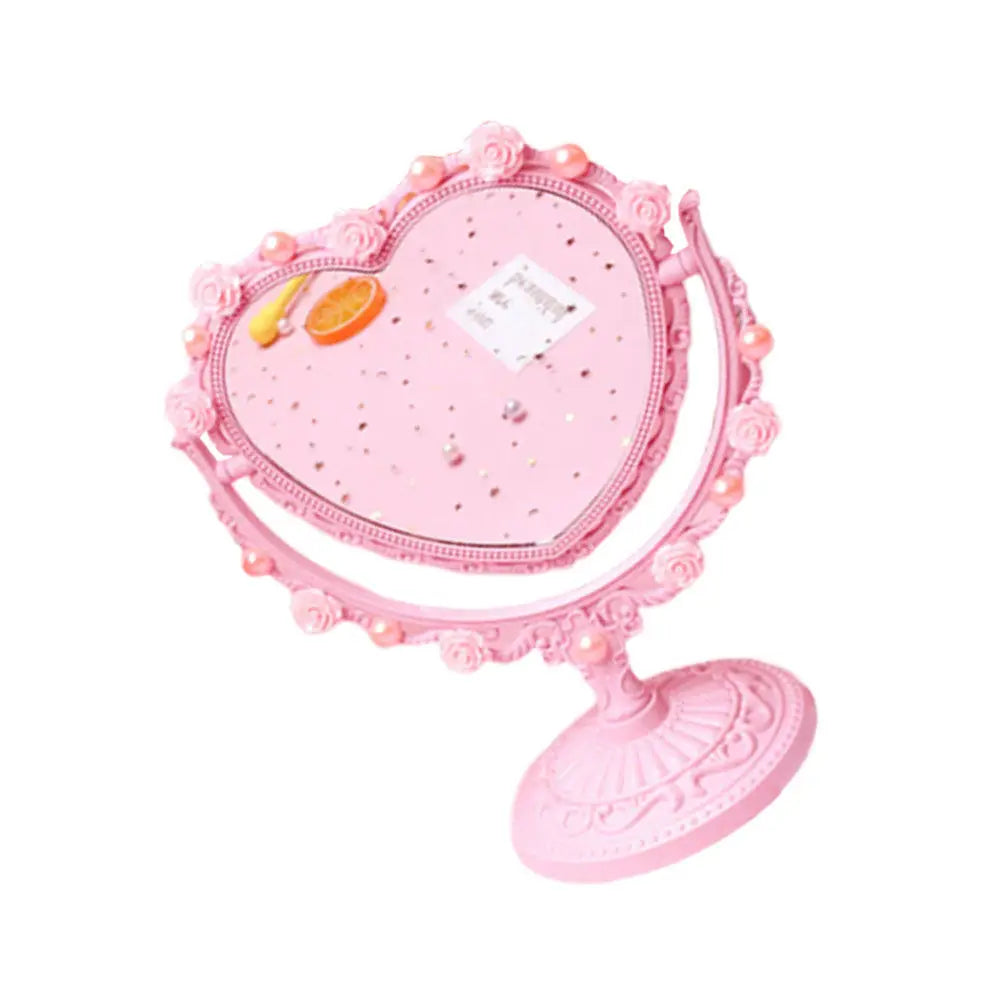 1Pcs Pink Heart Shaped Mirror Compact Portable Makeup Mirror Exquisite Vintage Design Hd Reflective Surface for Women Artists