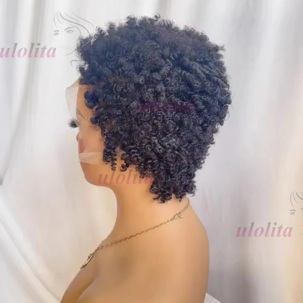 Premium 99J Afro Curly 13x4 Ear To Ear Lace Frontal Human Hair Glueless Wigs for Women 6inches Remy Hair Short Cut Lace Bob Wigs