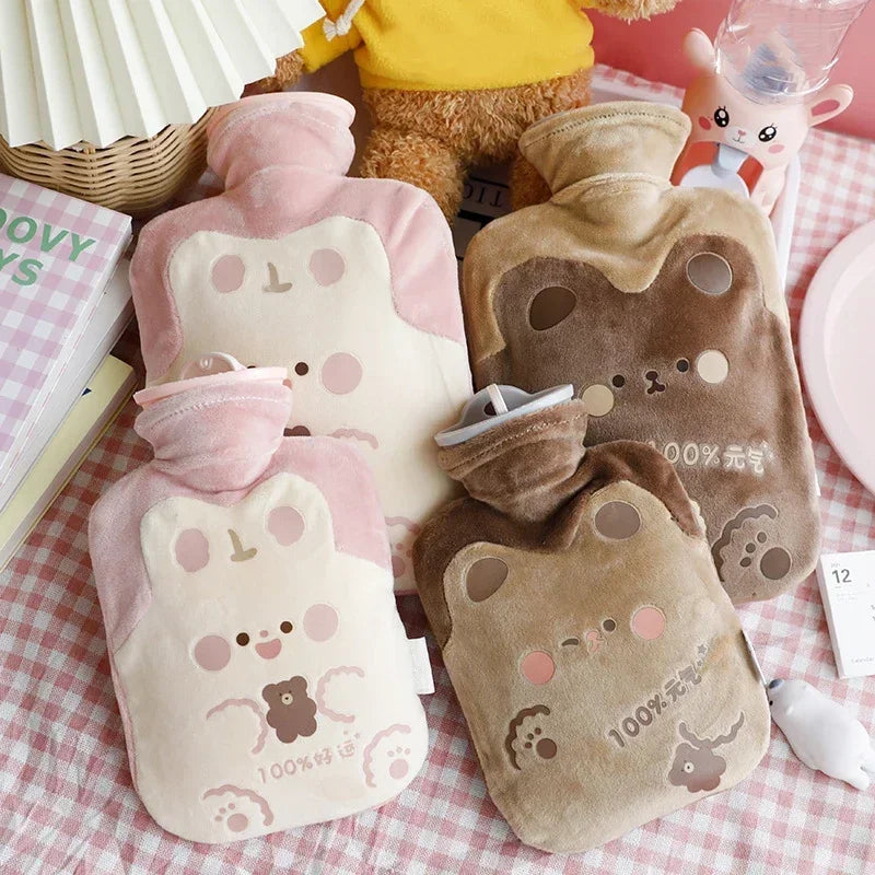 Kawaii Hot Water Bags Cute Plush Rubber Hand and Foot Belly Warmer Explosion-proof Hot Water Bottles for Women Period Pain