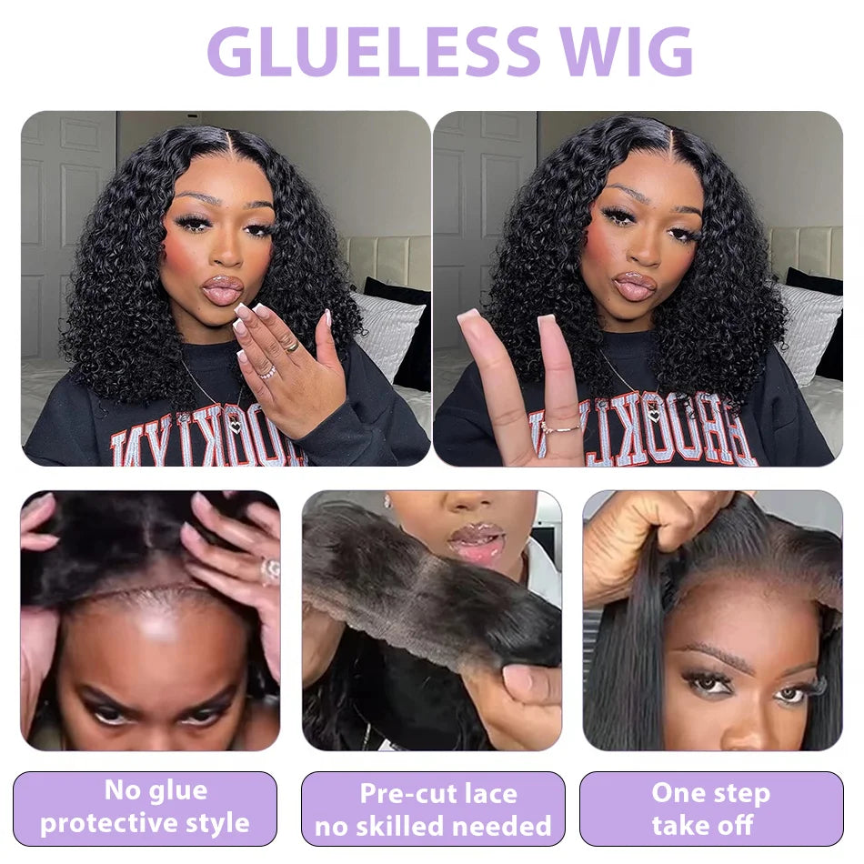 100% Human Hair Short Bob Wigs 13x4 Pre Plucked Human Hair Wig  13x6 Human Hair Deep Wave Human Hair Wigs For Black Women 5x5 Glueless HD Lace Front Wig Ready to Go