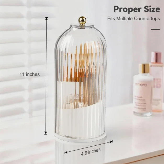 Makeup Brush Holder Organizer With Lid,360 Rotating Dustproof ABS Storage Caddy,3 Slots Sliding Lid Toothbrush Holder With Non-Slip Base,Multi-Use Space-Saving Organizer For Makeup Brushes Toothpaste,Perfect For Vanity Bathro