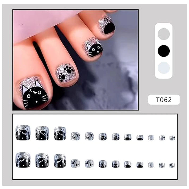 PAULINE PESERY 24PCS Press On Nails Halloween Fake ToeNails,Stick On Nails,Artificial Fake Toe Nail Set