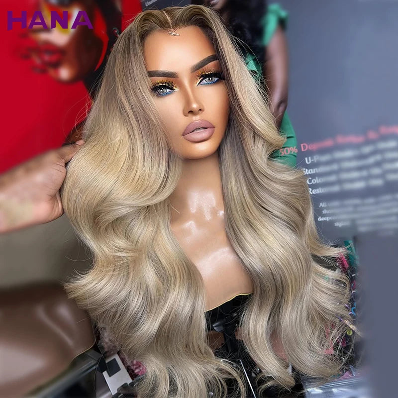 Highlight Ash Brown Blonde Colored 13X6 Lace Frontal Wig Bleached Knots 7X5 Lace Closure Wig Human Hair Drawstring Wig For Women