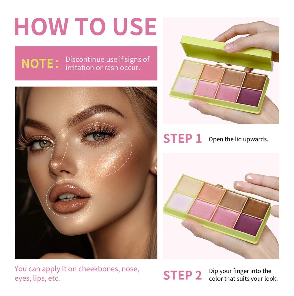 8 Shades Eyebrow Blush Palette With 3Pcs Makeup Brushes  Matte Shimmer Shadow Long Lasting Cosmetics Halloween Makeup Set