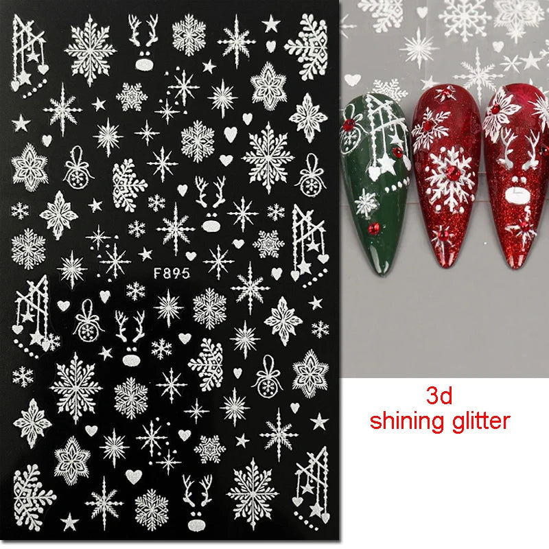 3d Nail Art Stickers Winter Christmas Trees Snow Mountains Xmas Snowflakes Decals For Nails Decoration Manicure Salon Beauty