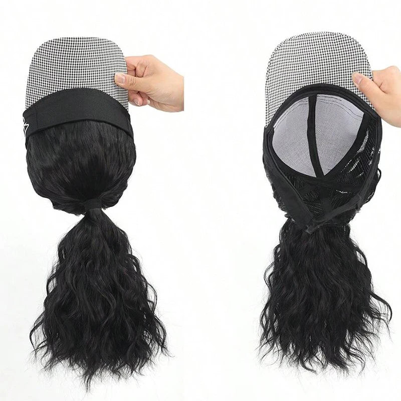 Synthetic wig 16 inch houndstooth empty top baseball cap curly hair wig suitable for women's daily wear
