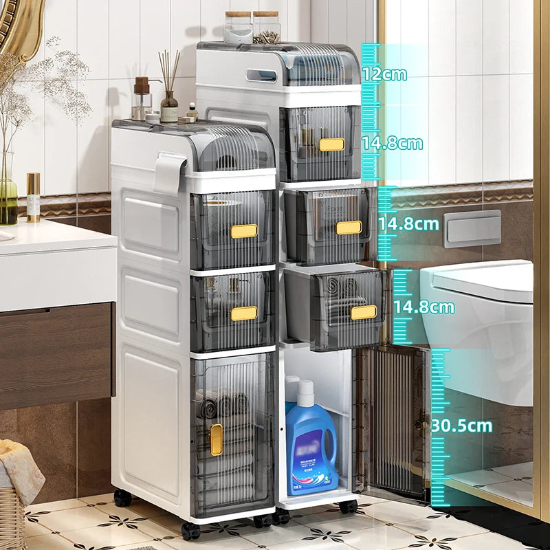 18cm Narrow Storage Cabinet, Multi-Tier Slim Organizer for Bathroom/Living Room, Holds Towel/Tissue/Cosmetic, Space-Saving Shelf