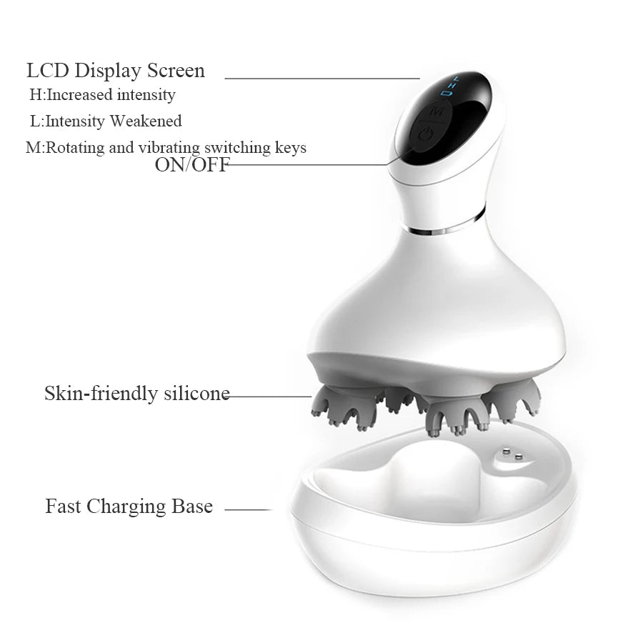 Waterproof Wireless Head Massager Paw Vibrating Rotating Whole Body Massage Relief Fatigue Scalp Massager Promote Blood Circulat